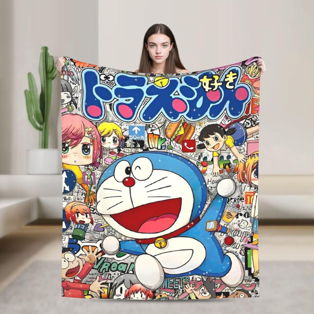 Cartoon D-Doraemon  Warm Soft Blanket  Camping Plush Throw Blanket Novelty Bedroom Flannel Bedspread Sofa Bed Cover