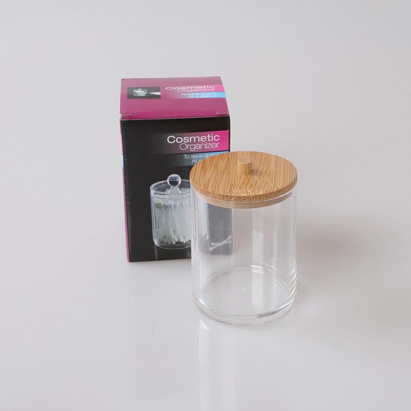 

Коробка для хранения ватных палочек и приправ с прозрачной бамбуковой крышкой в европейском стиле, штабелируемый настольный органайзер. Short cylindrical cotton box