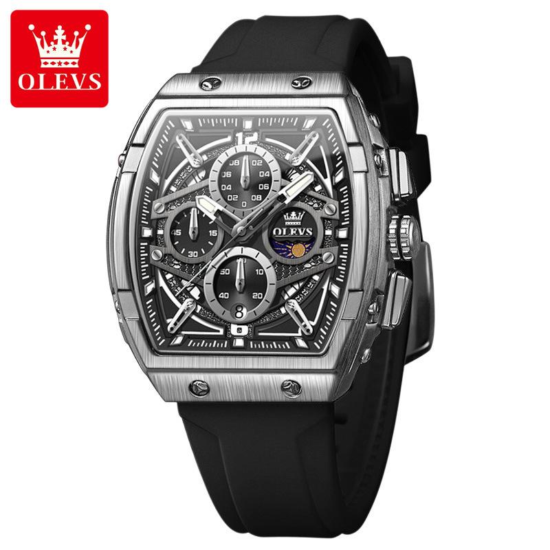 OLEVS Watch Men Chronograph Quartz Wristwatch Big Dial Moon Phase Hand Clock Date Waterproof Original Fashion Men's Watches