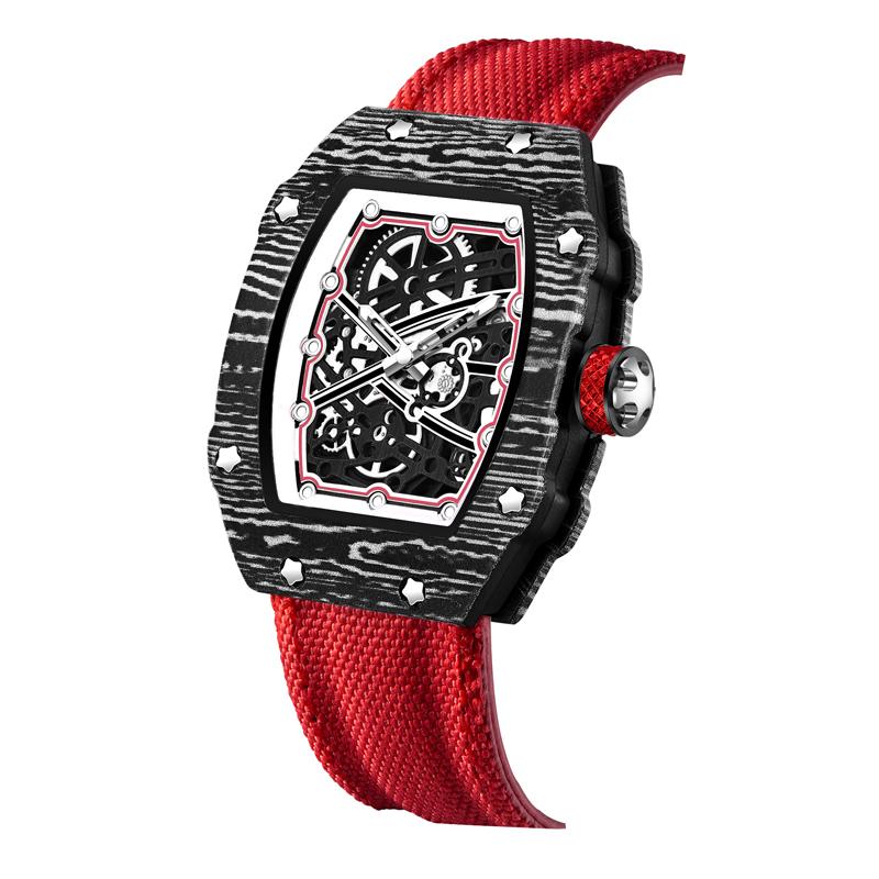 In Stock RM 6702 Slim Barrel Montre Homme Colorful Band Hollow 37.5mm Skeleton Dial Waterproof Sport Casual Quartz Wristwatch
