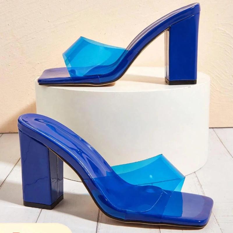 Women Super High Heels Slippers PVC Chunky Shoes Elegant Sandals 2025 Sexy Summer Flip Flops Pumps Slides Dress Sandalias Mujer