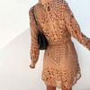 Shirt Dress Hollow Out Lace Spring Summer Slim-fitting Belted Dress for Daily Wear