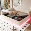 Letto imbottito 140 x 200 cm con illuminazione a LED, porte Type-C e due USB, schienale angolare a L, velluto, telaio letto idraulico Beige (Materasso non incluso)