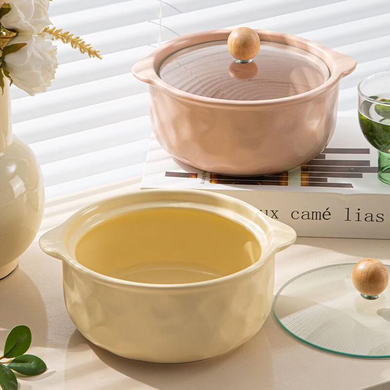 Cream-Style Ceramic Instant Noodle Bowl with Lid