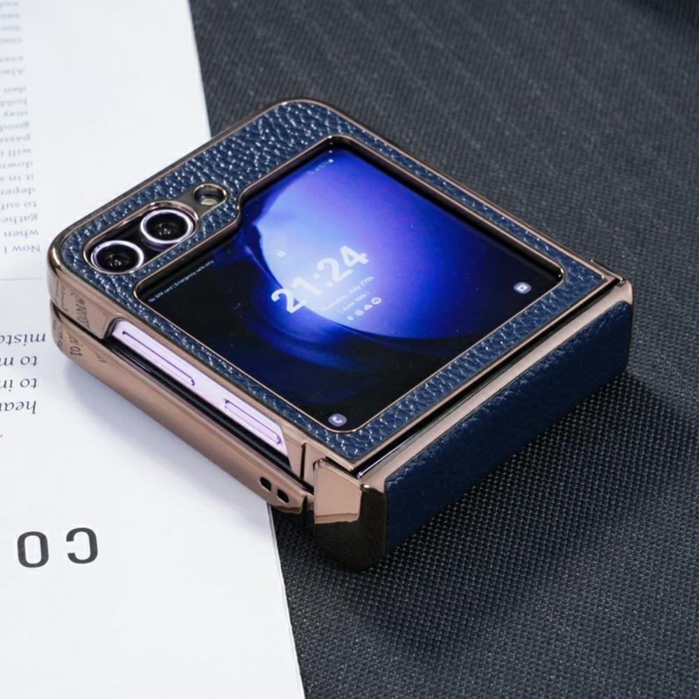 For Samsung Galaxy Z Flip6 5G Case Electroplated Leather+PC Phone Cover with Invisible Kickstand