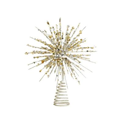 Creative Light Up Christmas Tree Star Topper Gold/Silver Glitter Xmas Tree Topper Glowing Pendant