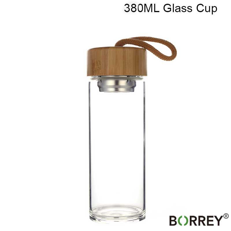 

BORREY 450 мл чайная бутылка стеклянная бутылка для воды с фильтром стеклянная спортивная бутылка для воды бамбуковая крышка офисная посуда для напитков бутылка для воды 380Ml