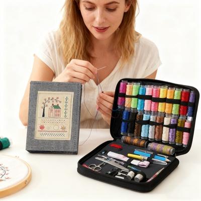 Embroidery Stitch Book Kit DIY Embroidery Reference Book Stitch Guide Threads Needles Scissors Sewing Tools Set Portable Embroidery Kit