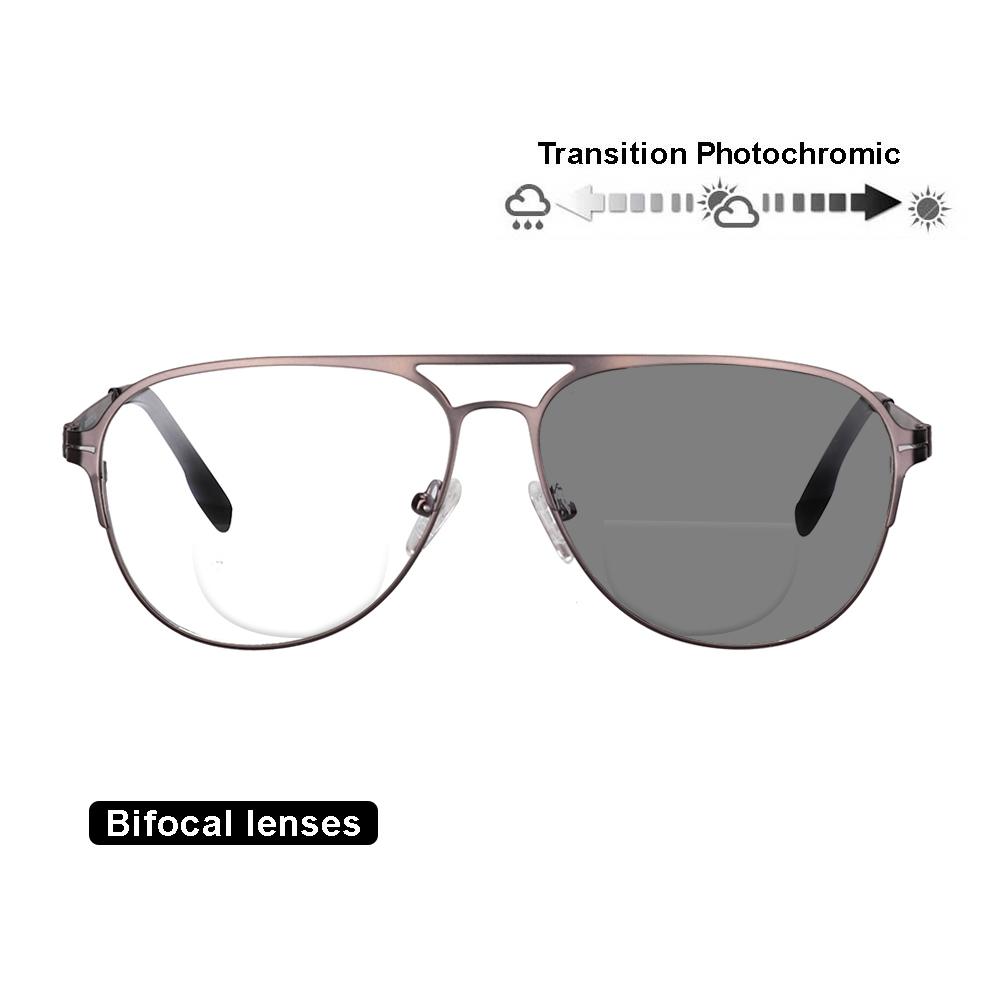 Transition Photochromic Bifocal Reading Glasses Optical Hyperopia Metal Frame Uv400 Sunglasses