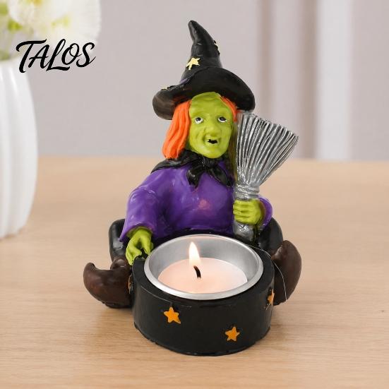 Halloween Skull Candlestick Holder Witch Resin Candle Holder, Spooky Star Cup Tealight Stand Decorative with Metal Heatproof Liner, Gothic Tabletop