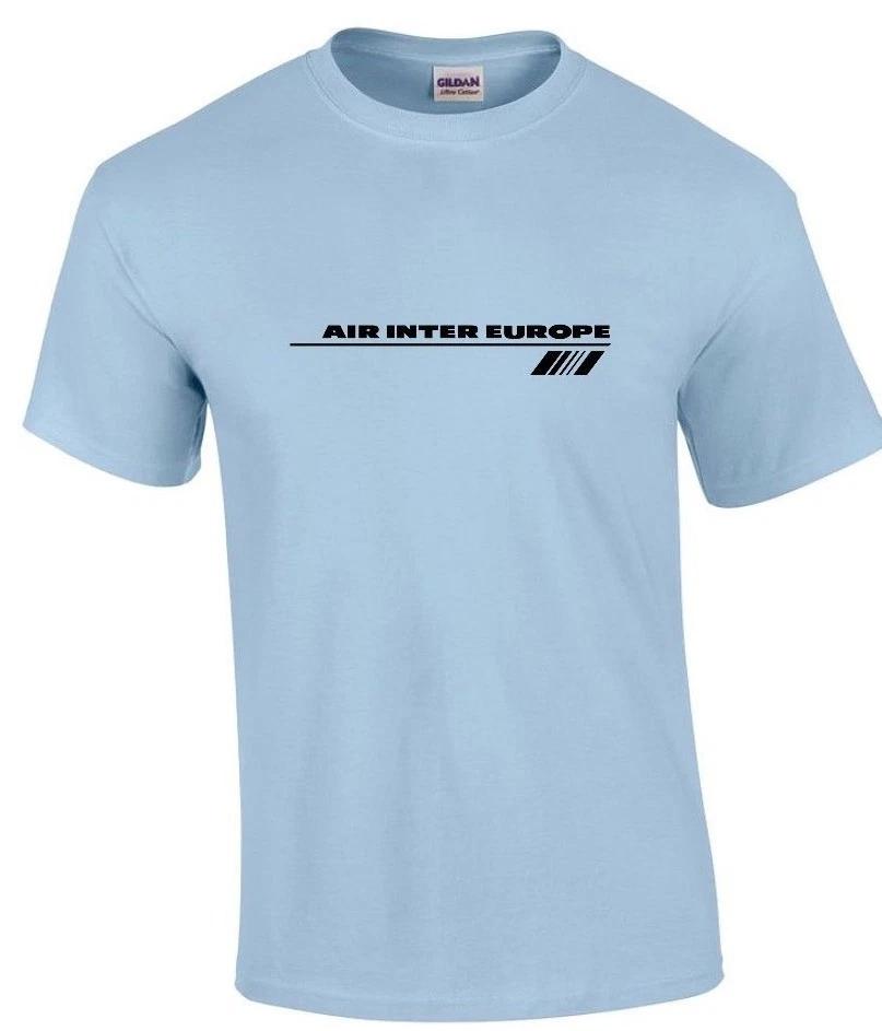 Air Inter Europe Black Logo French Airline Aviation Light Blue Cotton T-Shirt M