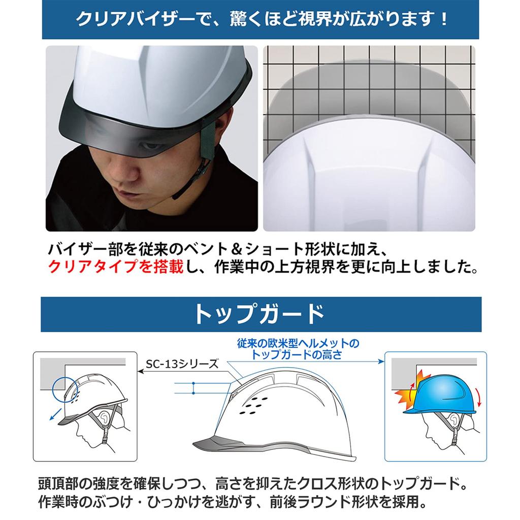 Thermal Helmet for Work Made of PC Shield Surface with Ventilation Holes Rain Guard SCH13PCLVS RA with KP [Midori Anzen] White/Smoke
