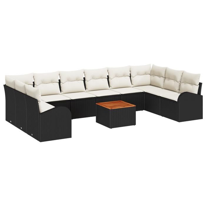 VidaXL Ensemble de canapés de jardin 11 pièces avec coussins Noir Poly Rattan Acacia 3347628
