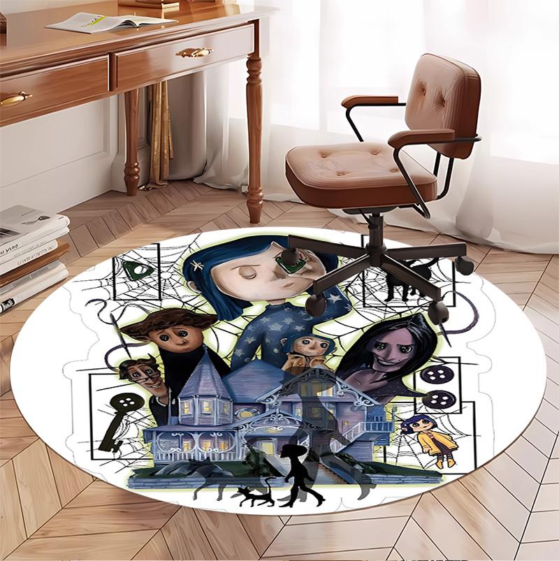Coraline Pattern Round Rug, Indoor/Outdoor Mat, for Picnic, Gameroom, Bedroom, Office, Living Room, Home Decor Carpet, Birthday Gift