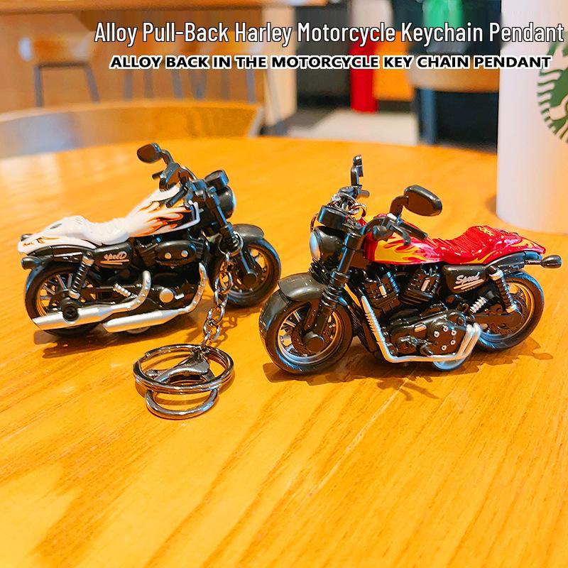 Cartoon Mini Harley Motorcycle Pull-Back Toy & Keychain Pendant Gift
