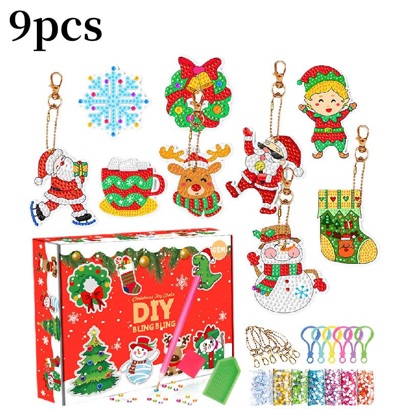 Colorful Acrylic Christmas Gift Blind Box Diy Diamond Painting Keychain Set 15 Pieces