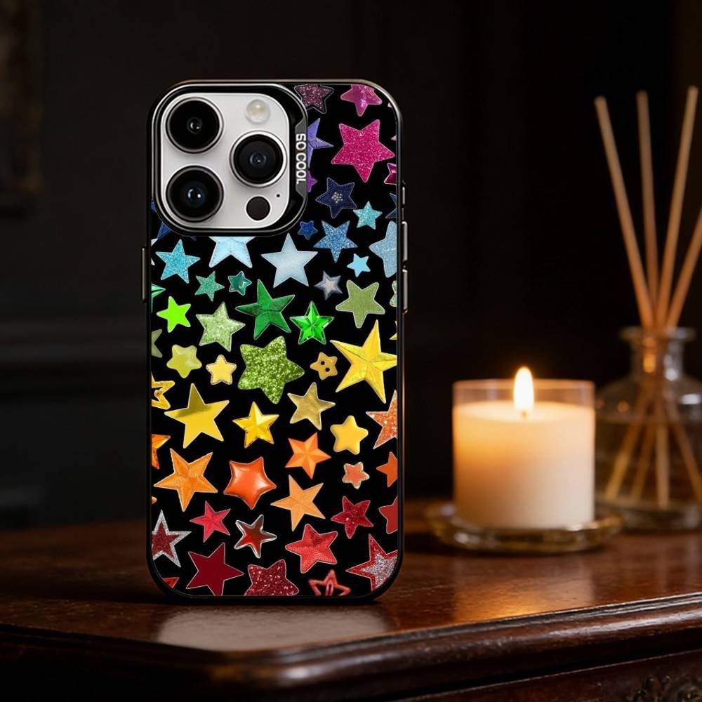 Colorful Star Phone Case For iPhone 17,16,15,14,13,12,11,Pro Max,Plus Candy Silver Cover