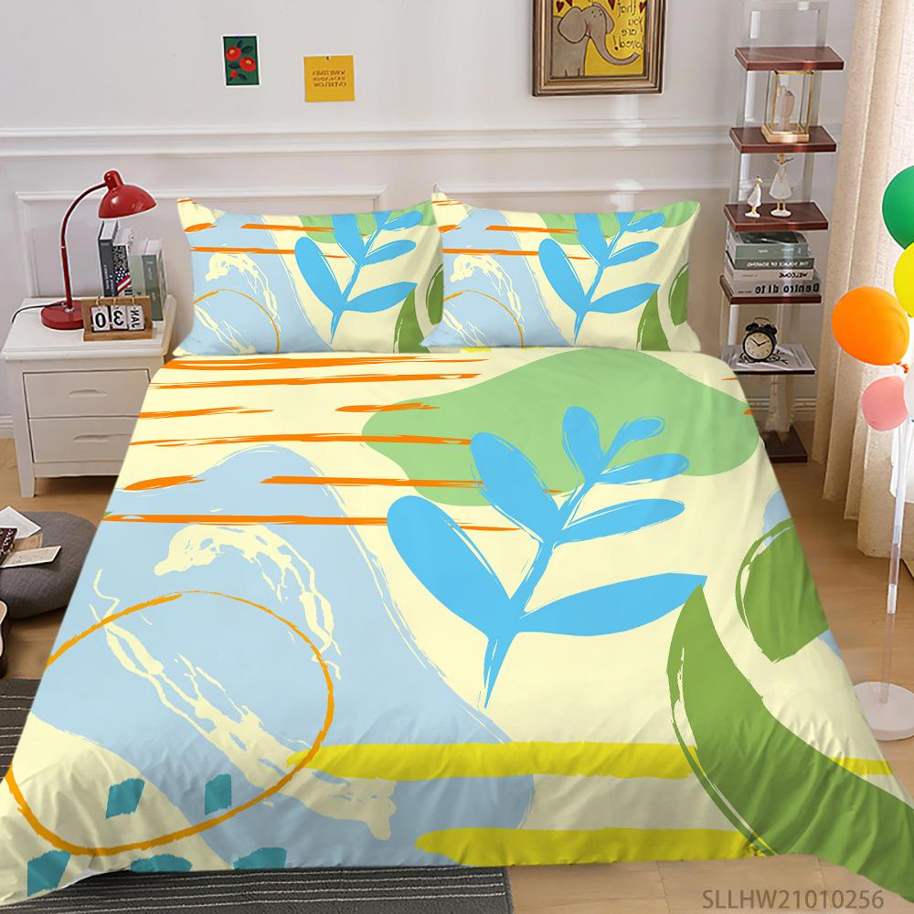 Cartoon Painting 3D Digital Printing Quilt Cover Pillowcase Two Three Piece Set Polyester