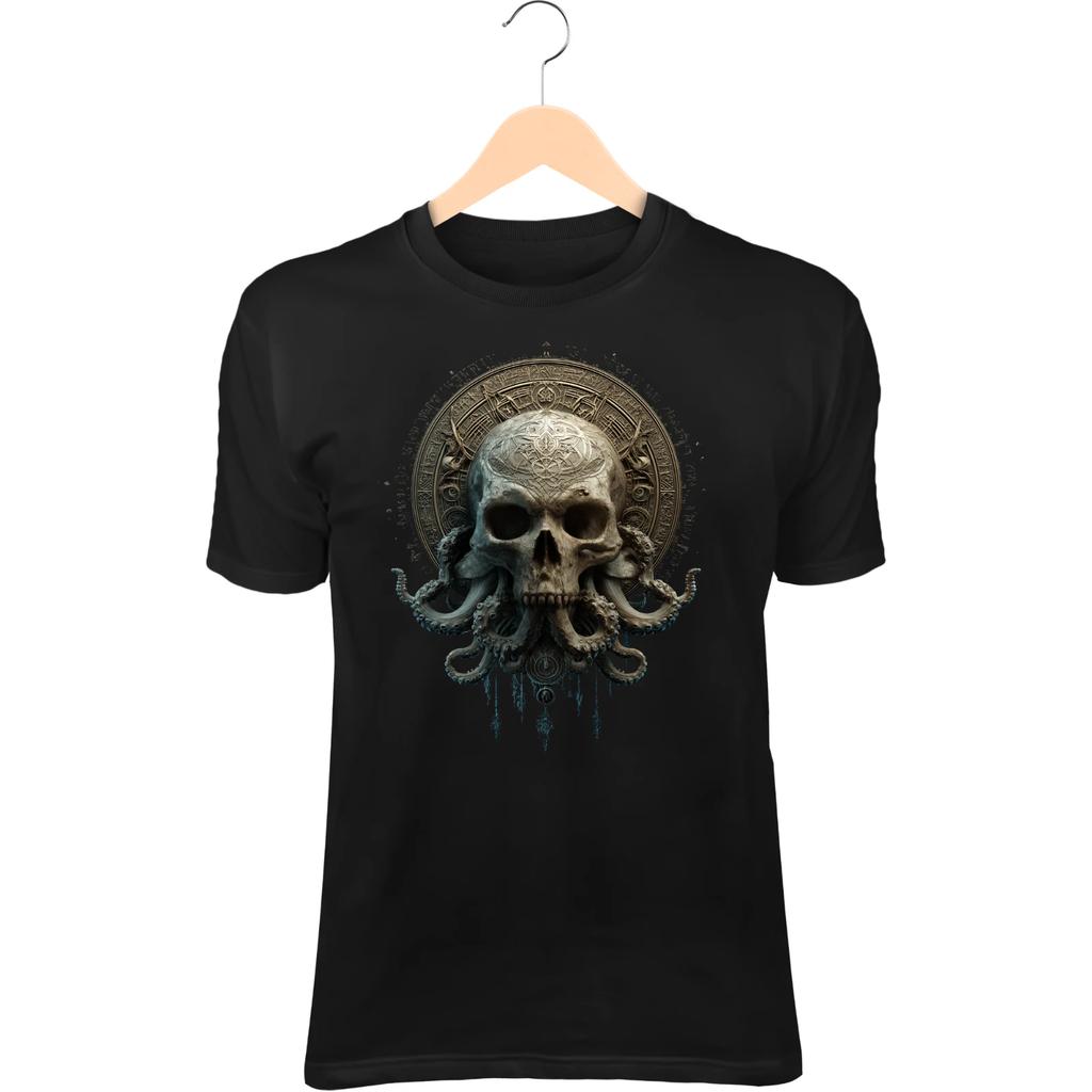 Oktopus-Schädel III T-Shirt – Arkane Symbole, Knochenrunen, Tentakel-Horror-Kunst