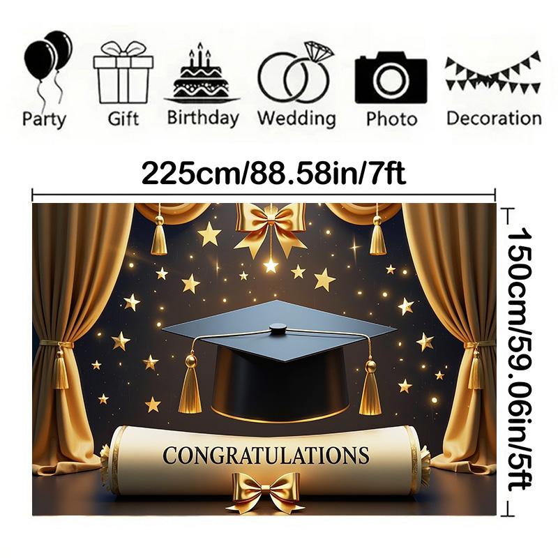 Golden Graduation Cap&Diploma Design Party Banner,for Celebrations,Home&Garden Events,Photo Studio Backdrop,Festivities,Graduation Party Decor