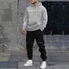 Mens Oversized Hooded Sweatshirt Set With Letter Print Fleece-Lined Warm Casual Tracksuit Winter