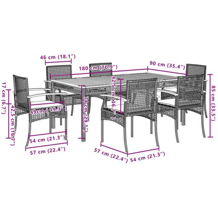VidaXL Ensemble à Manger de Jardin avec Coussins 7 pcs, Table et Chaise de Terrasse, Meubles de Patio, Mobilier d'Extérieur, 3213573