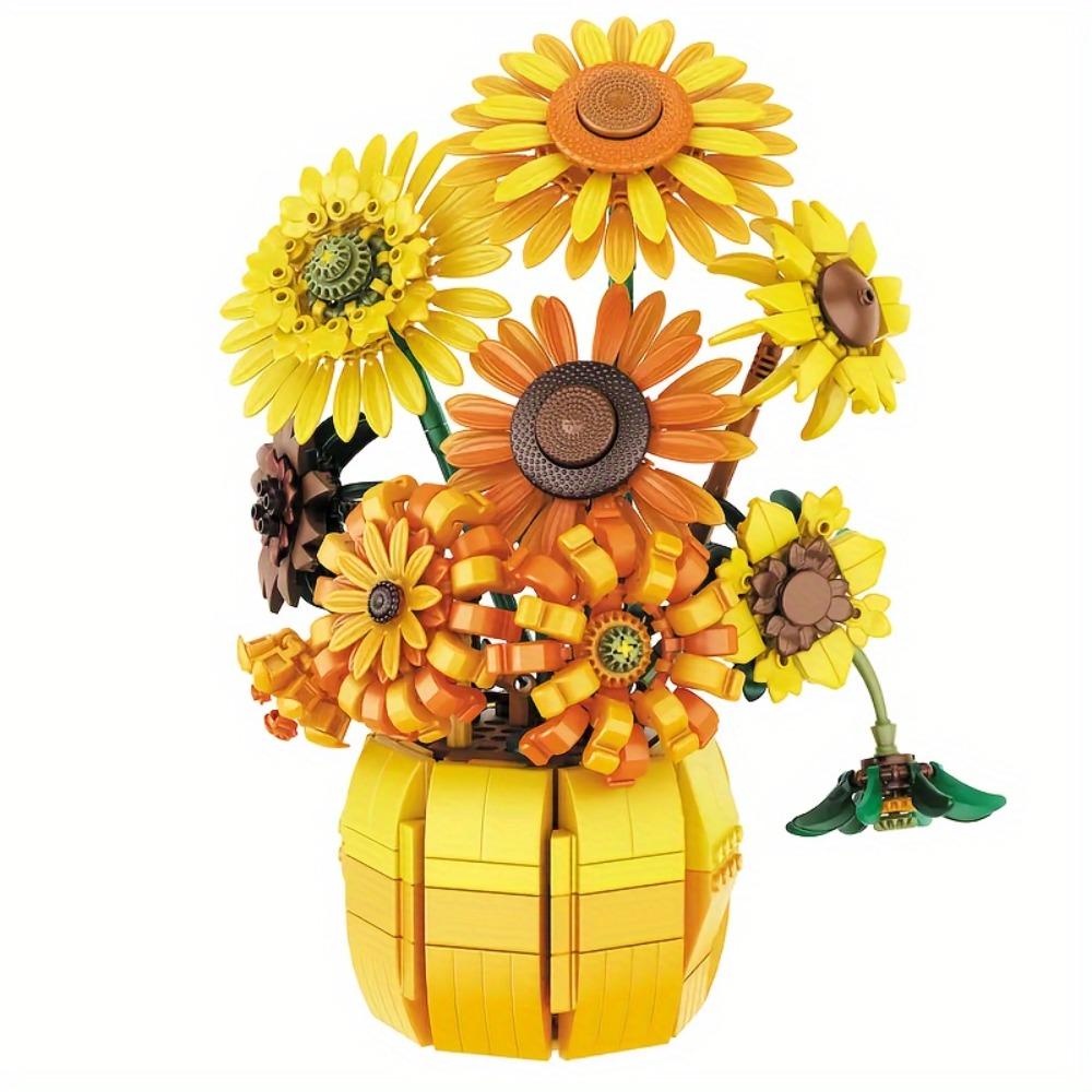 Sunflower Building Blocks Set, Artificial Flower Bouquet for Home Decor, DIY Building Toy Gift for Adults and Kids