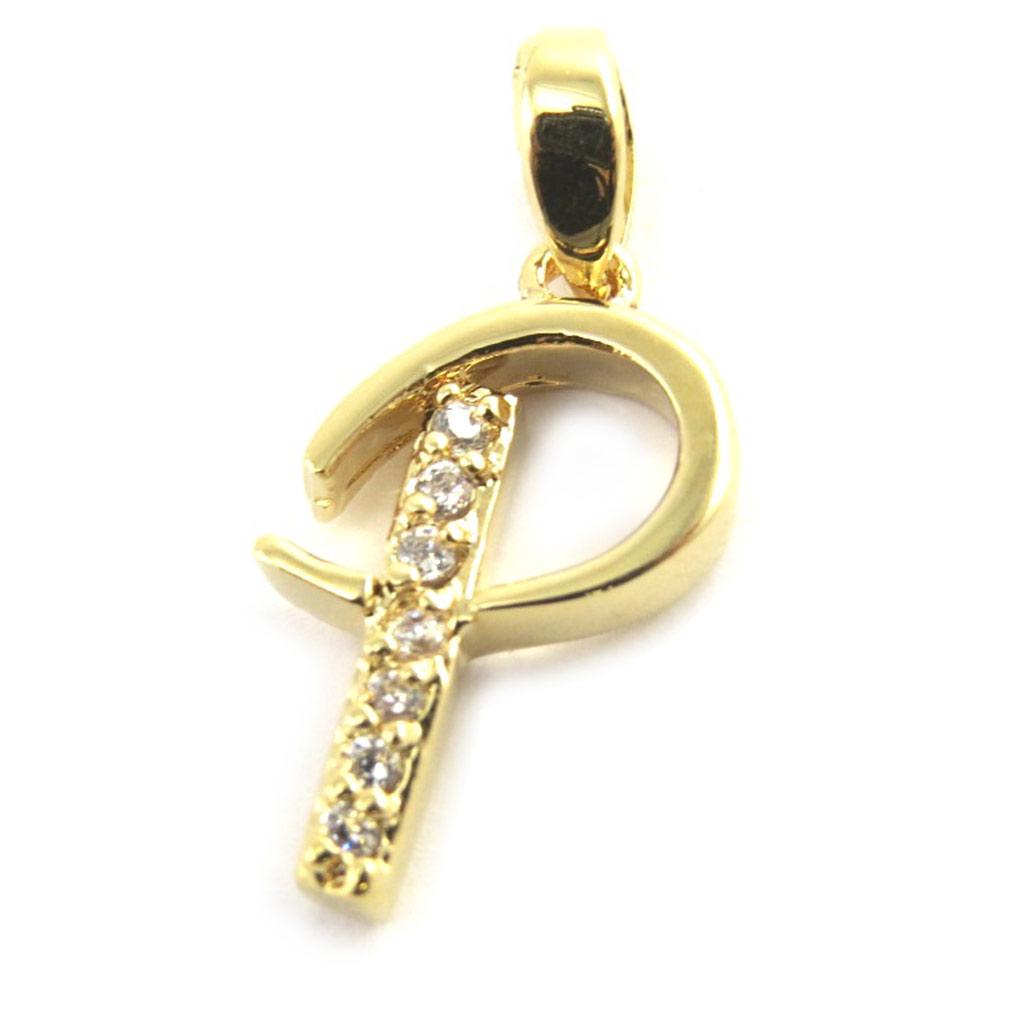 Les Trésors De Lily [M8782] - Pendentif Plaqué Or 'Lettre P' blanc doré - 21x10 mm