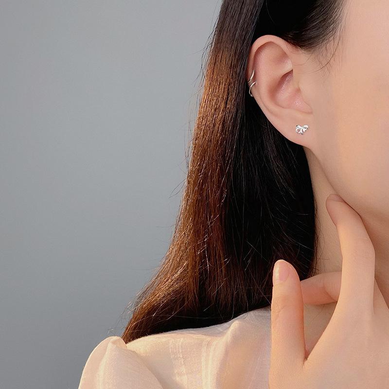 Simple Bow-knot Screw Earrings for Women  Sweet  Anti-allergic  Anti-falling, and Pierced Ears