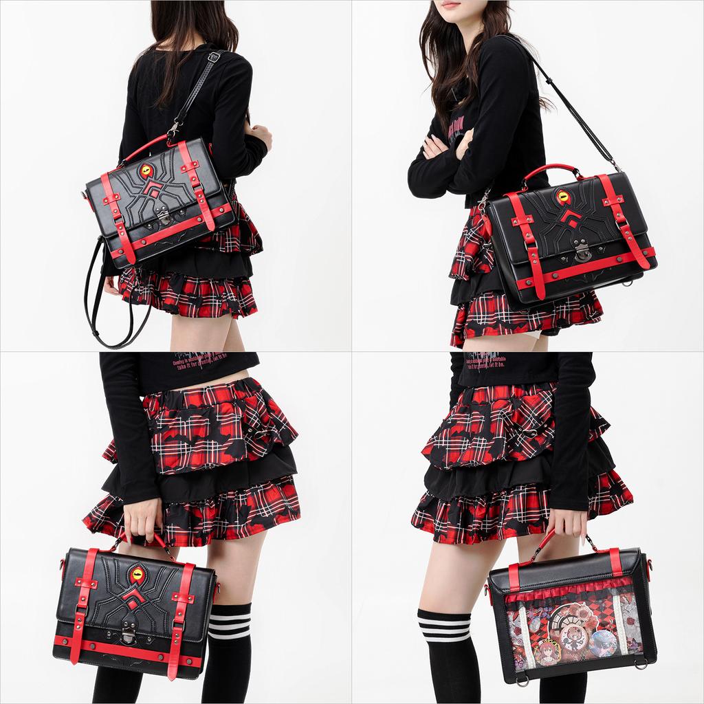 Gothic Tote Bag for Women Satchel Bag with Display Insert for Anime Pins & Button Badges Women's Y2k PU Leather Shoulder Bag Handbag Crossbody Bags