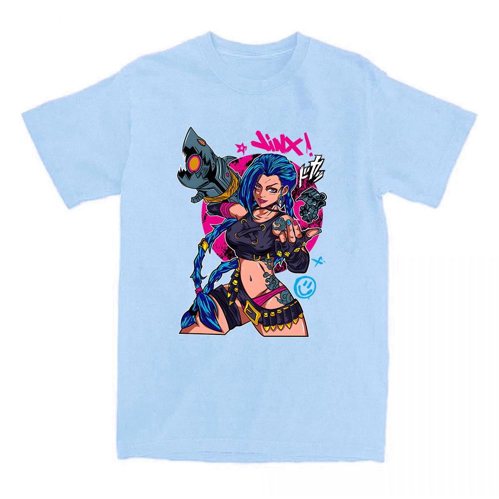 Game Jinx Arcane Tshirts Short Sleeve Summer Oneck Teeshirt Graphic Printing Clothes Hip Hop Streetwear Unisex Cotton Soft Tee