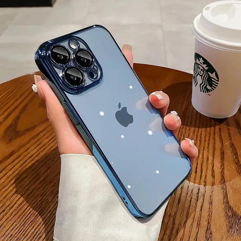 Fashion Camera Lens Protection Cases For iPhone 15 14 13 12 11 Pro Max 8Plus X XS 7 Plating Clear Soft Silicone Shockproof Cover
