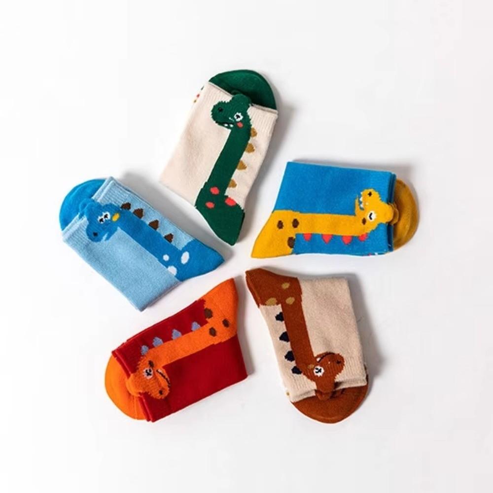 Cotton Blend Kids Socks 5 Pairs Pack Dinosaur Socks Colorful Children Sports Socks For Boys