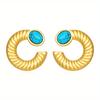 Stainless Steel High-end French Retro Light Luxury Niche Stainless Steel Turquoise Inlaid Fan-shaped Irregular Earrings