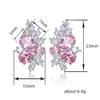 Charm Female White Pink Zircon Stone Stud Earrings Vintage Silver Color Wedding Party Gift Jewelry For Women