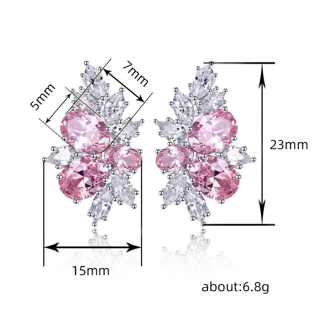 Charm Female White Pink Zircon Stone Stud Earrings Vintage Silver Color Wedding Party Gift Jewelry For Women
