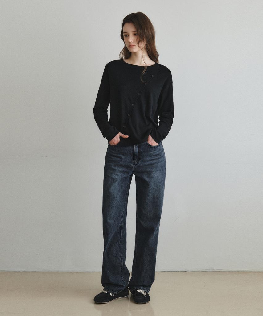 Wednesday Oasis For Woman Diagonal Button Round Knit_Black(Wc26Kn07)