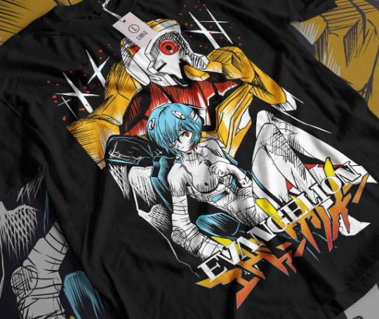 

Unisex Neon Genesis Evangelion NERV Rei Ayanami Anime Black Shirt Men Gifts M