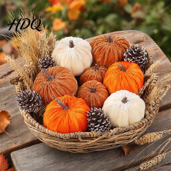 Reusable Halloween Party Decorations Small Velvet Pumpkin Thanksgiving Table Centerpiece Soft Indoor