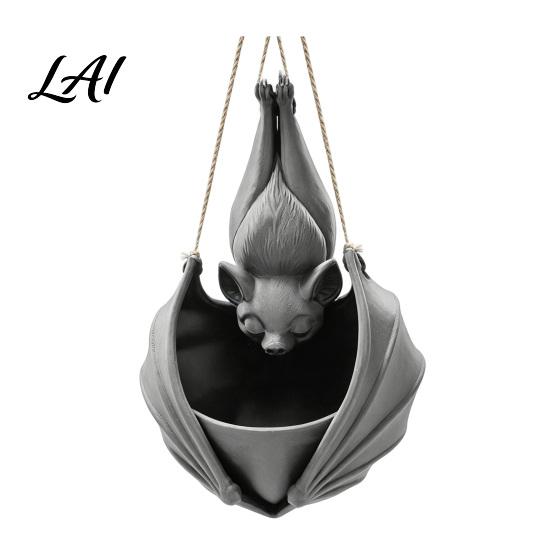 Creative Bat Shaped Flower Pot Hanging Plant Pot Halloween Planter 3D Printed Gothic Small Planters for Windowsill Holder Indoor Outdoor Home Garden