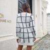 New Fall Winter Women Loose Knitted Long Sleeve Sweater Dress Plaid Contrast Color Bottoming Sizes S to L