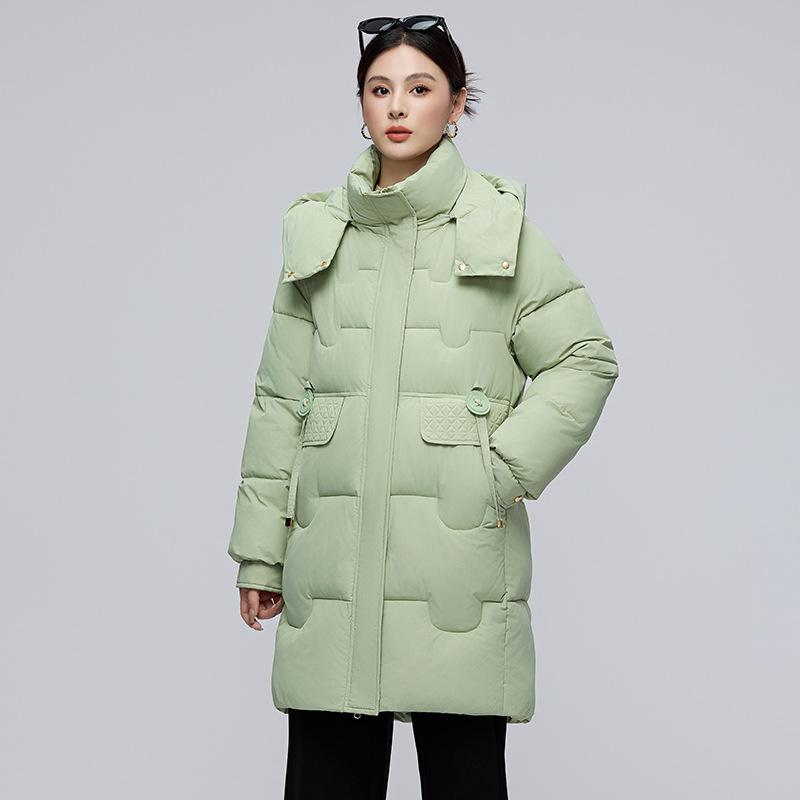 Neue lockere Kapuzen-Daunen-Baumwolljacke für Damen Mittellange Winter-Graphen-Baumwolljacke für den Winter