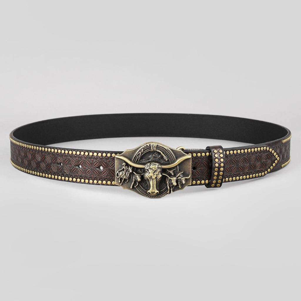 Men's Vintage American Style Beaded Rivet Denim Belt - Hip Hop Trend Design