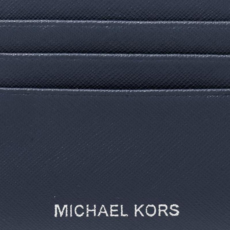 Michael Kors Varick Short Multi-card Slot Cowhide Wallet Card Holder Men's Black/navy Blue Navy Blue
