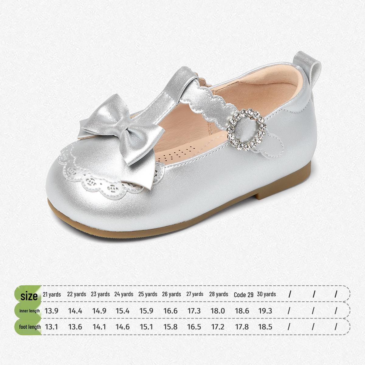 Snuffy Girls  Silver Leather T-Strap Shoes - Soft Sole, Non-Slip, New Style 2026 for Little Girls Size 27