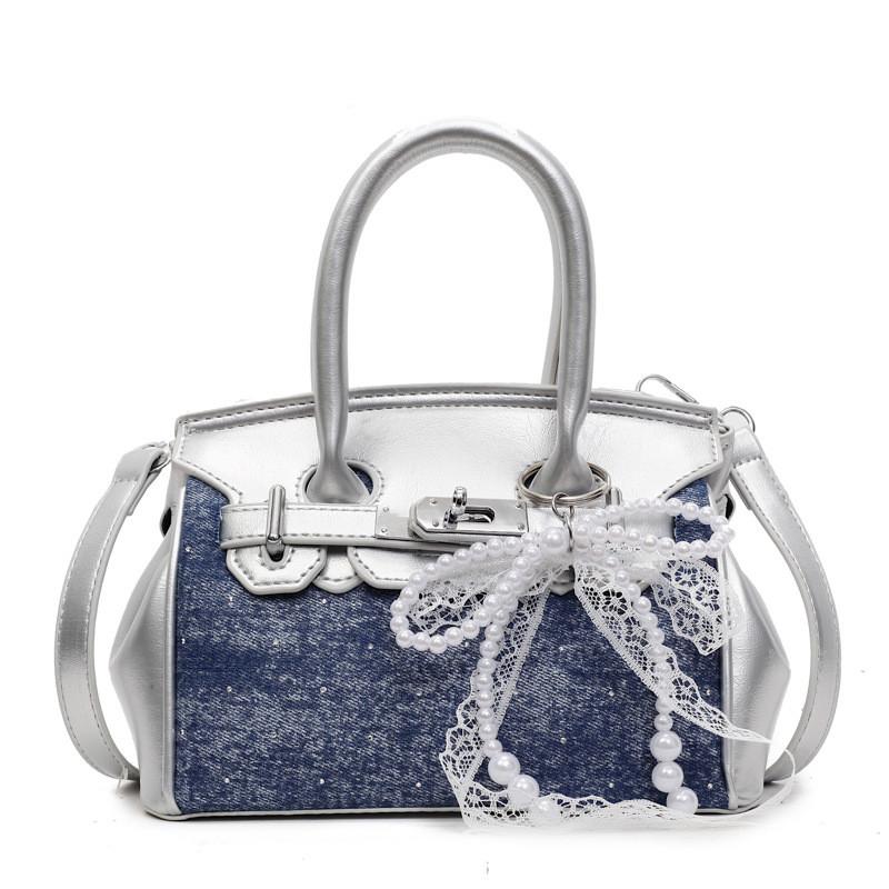 Retro Denim Shoulder Bag For Women Summer Daily Use Pu Material