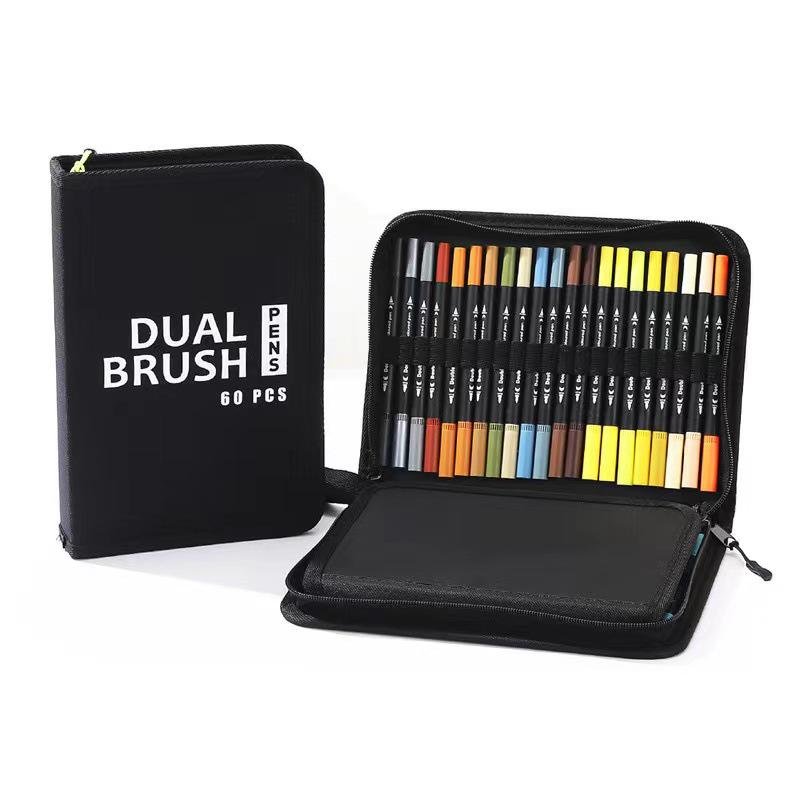 Water-based Double-ended Watercolor Pen Set with Colored Fine Liner and Soft Tip