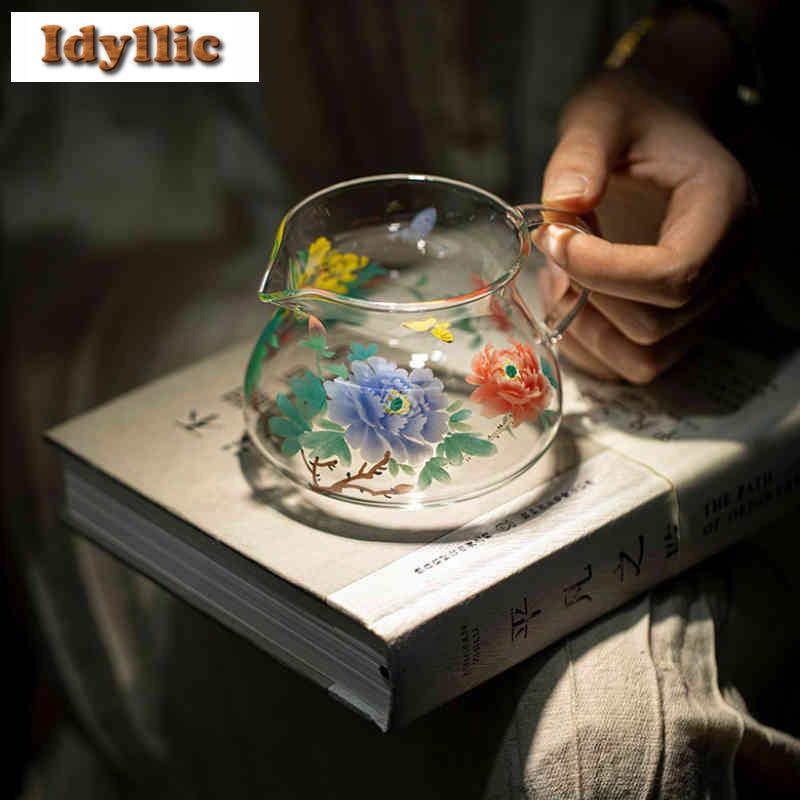 300ml Fragrant Peony Glass Tea Pitcher Tea Divider Serving Cup Cha Hai Dispenser Justice Cup Fair Mug Cafes Decoration Supplies