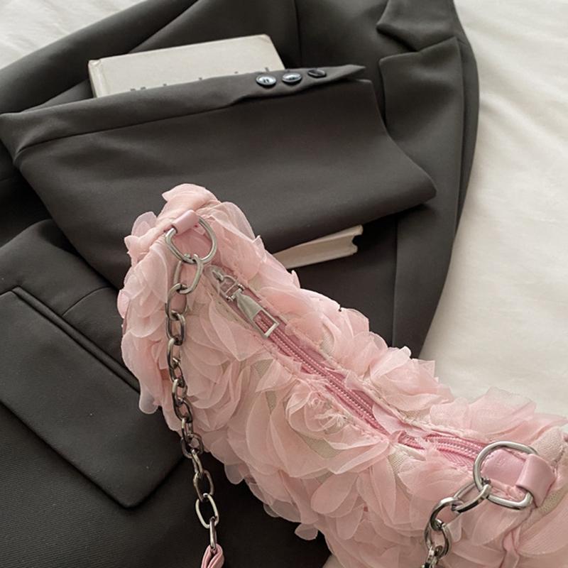 Elegant Rose Flower Shoulder Bag Women's Bridal Underarm Handbag Wedding Clutch Purse Evening Party Bag