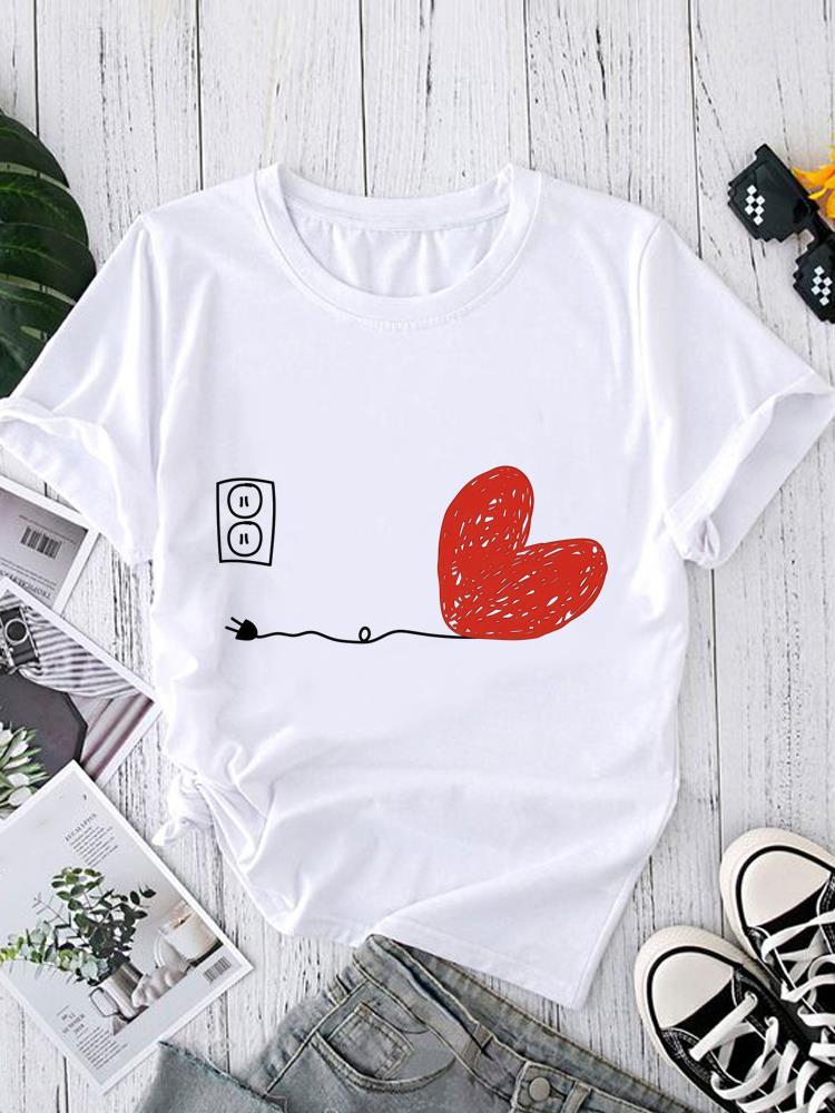 (Asian Size) Short Sleeve T-shirts O-neck Casual Clothing Fashion Female watercolor love heart Women's Top T shirt Printed Graphic Tee